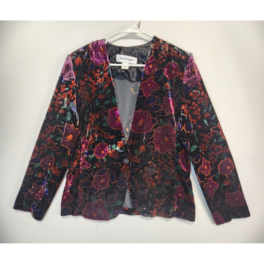 North McNaughton Women's Vintage‎ Floral Velvet Multicolor Blazer Size 8
